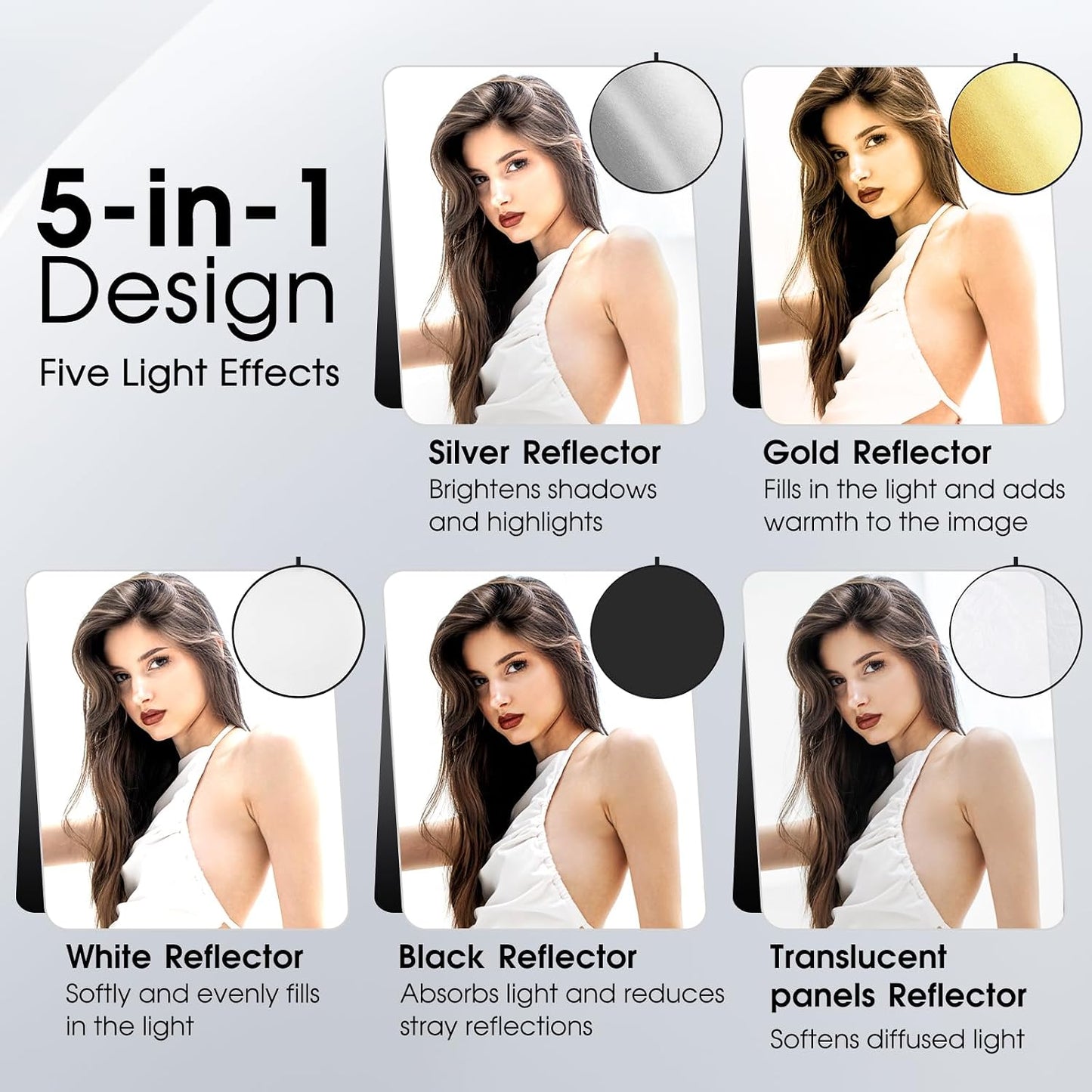 Reflector luz 5en1 32pulg difusor plegable estudio exterior