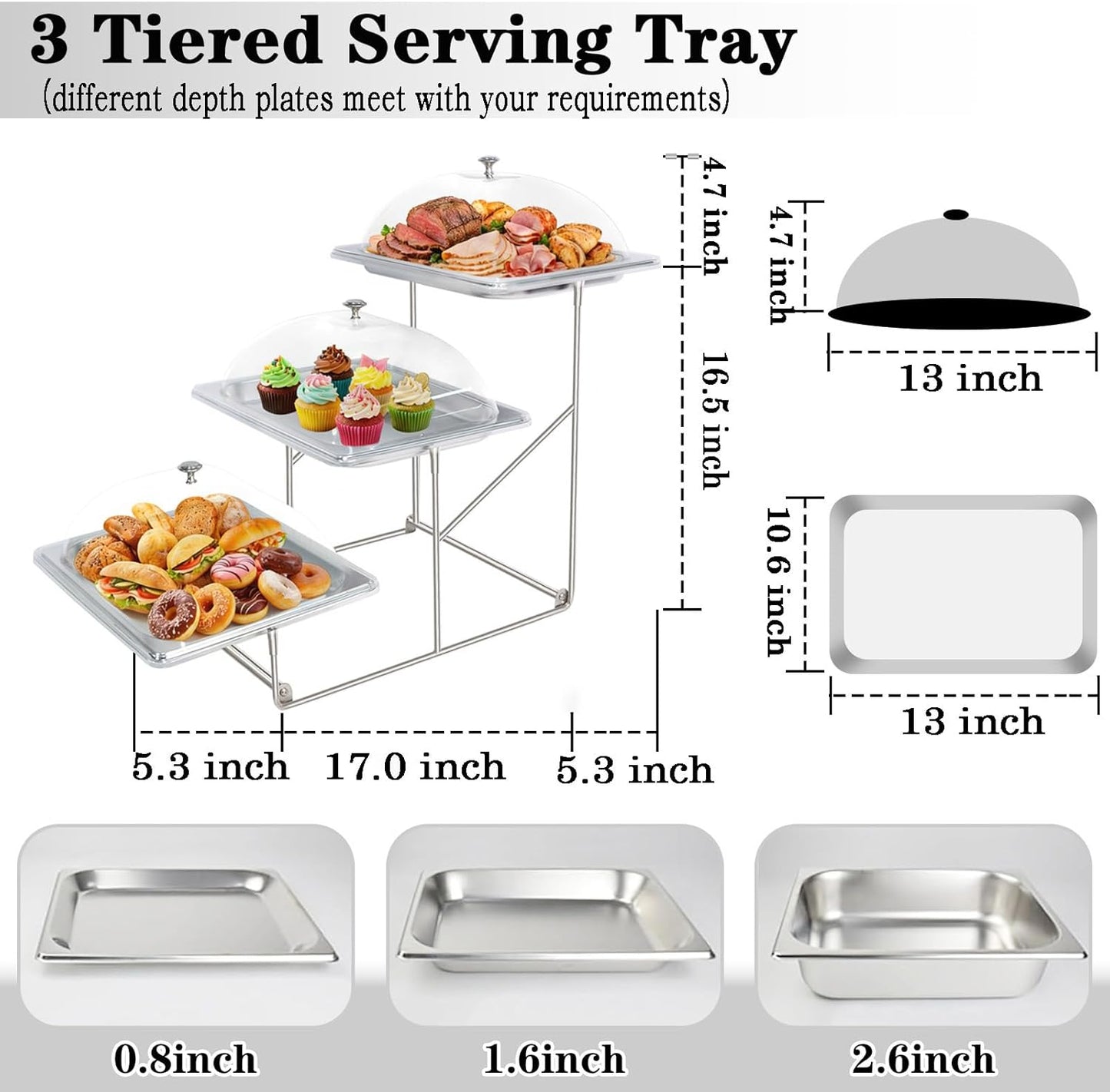 Bandejas servir 3 niveles tapa acero inox para catering
