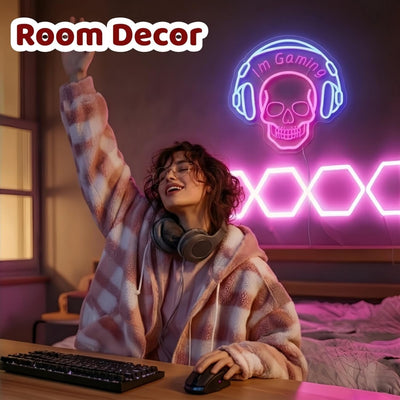 Letrero neón calavera auricular USB para juego