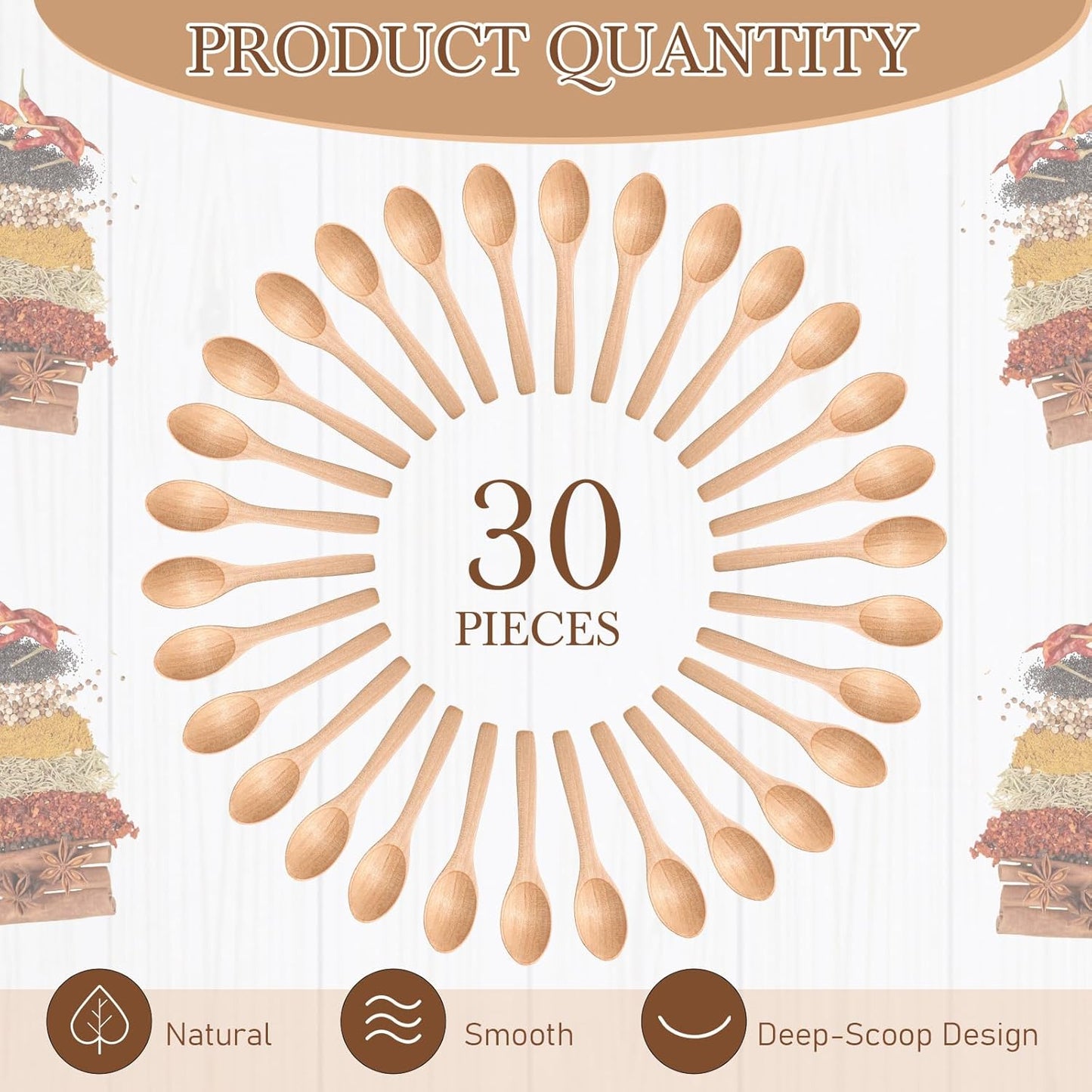 30 cucharas pequeñas de madera para condimentos y cocina