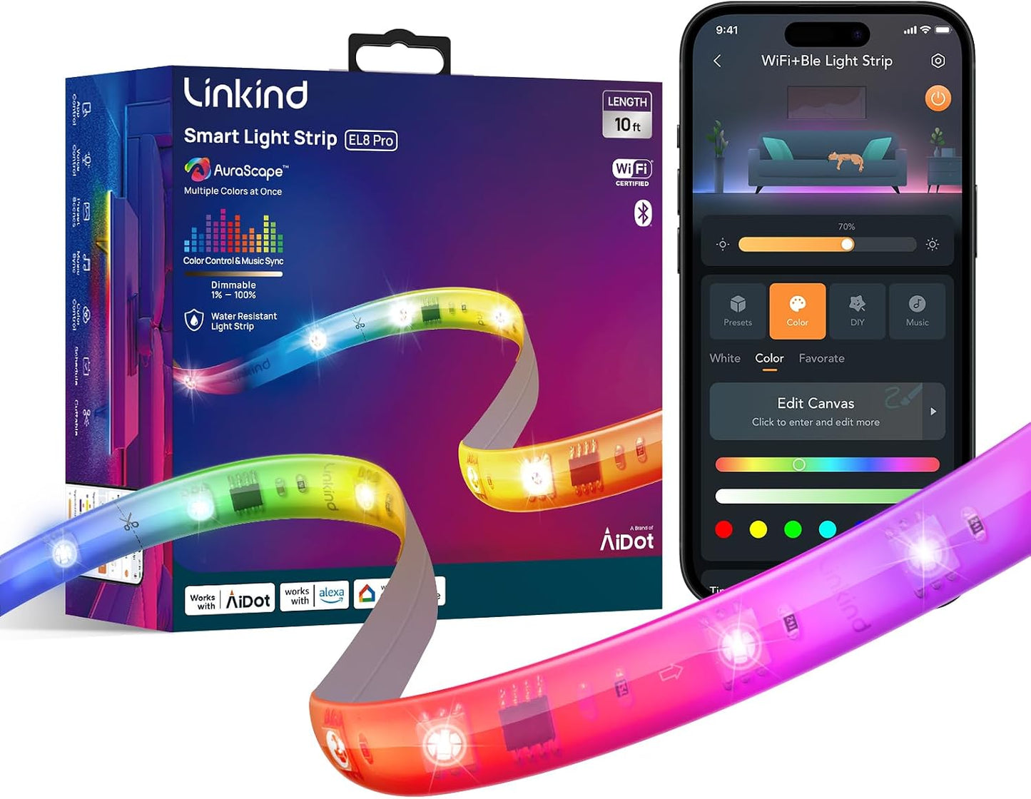 Tira luces LED WiFi 10ft Alexa Google Home dormitorio