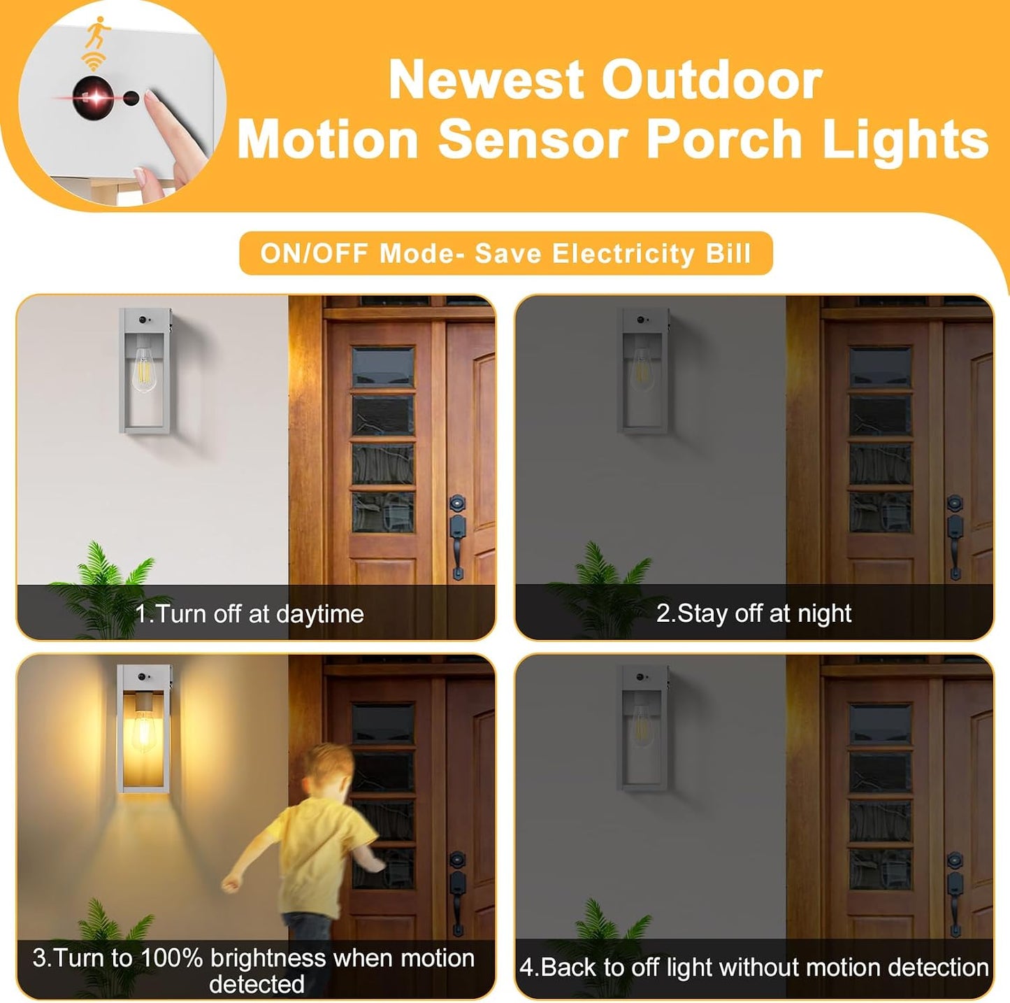2 Luces Porche Toma GFCI Sensor Movimiento Amanecer Impermeable