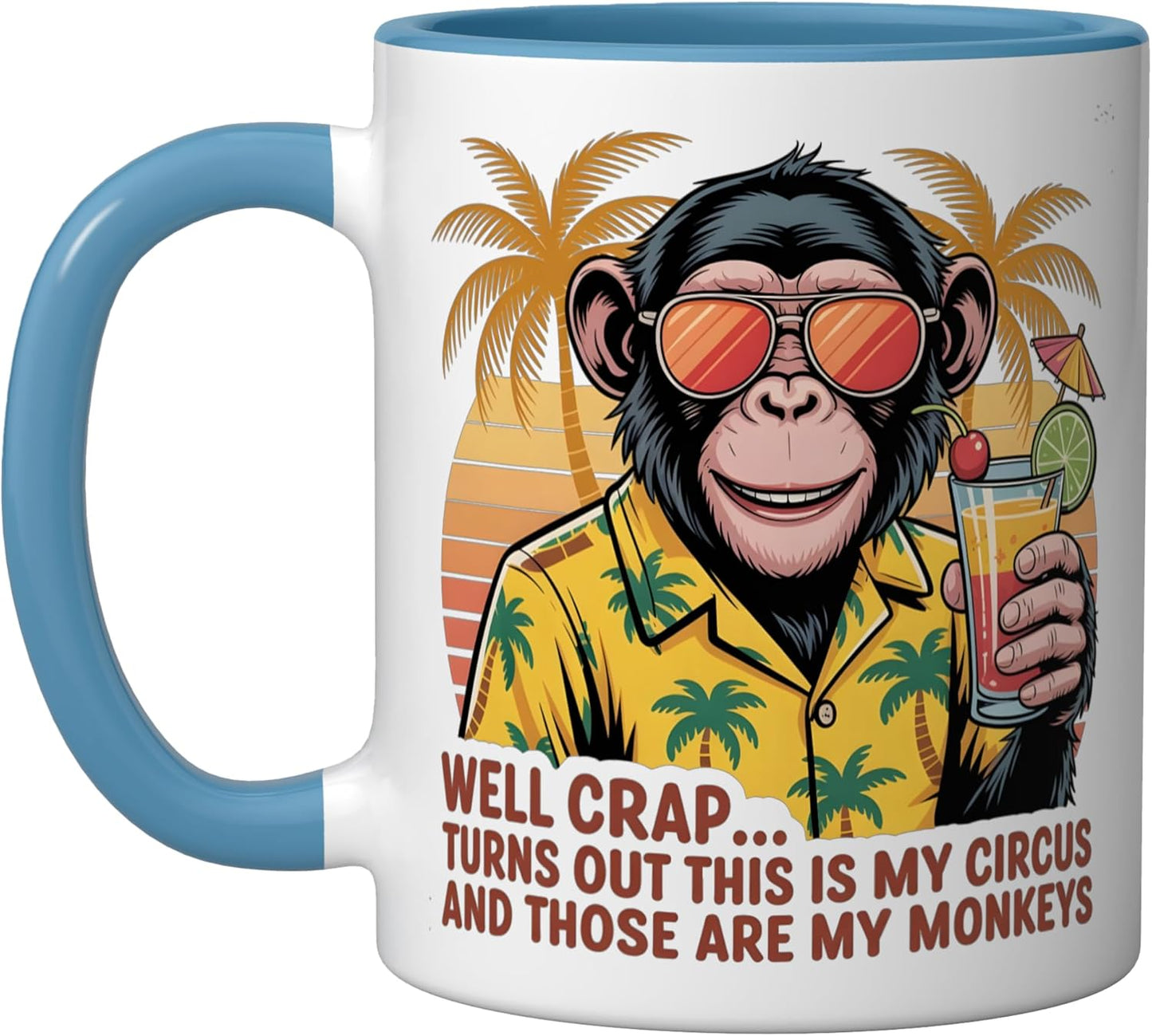 Taza Cerámica Circo Monos Azul/Blanco