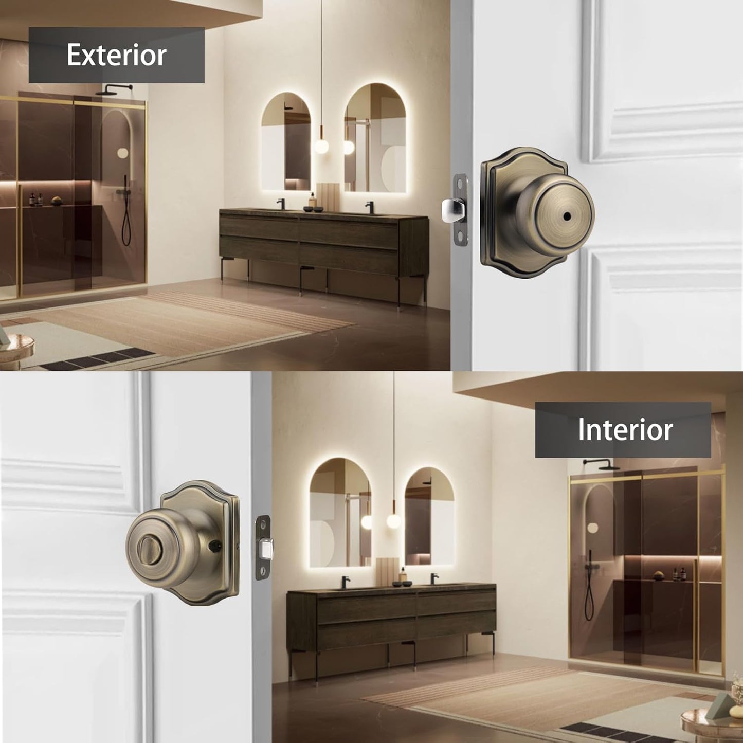 Perilla puerta latón antiguo borde Camelot baño dormitorio