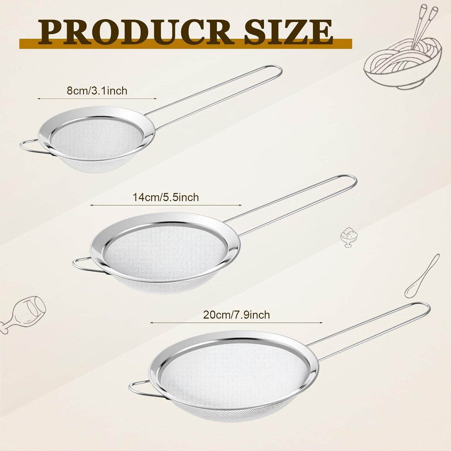 Set 7 Accesorios Cocina Acero Inox Colador Malla Fina