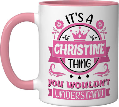 Taza cerámica Christine Name rosa/blanca