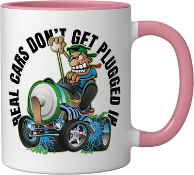 Taza de cerámica para coche eléctrico divertido rosa/blanca