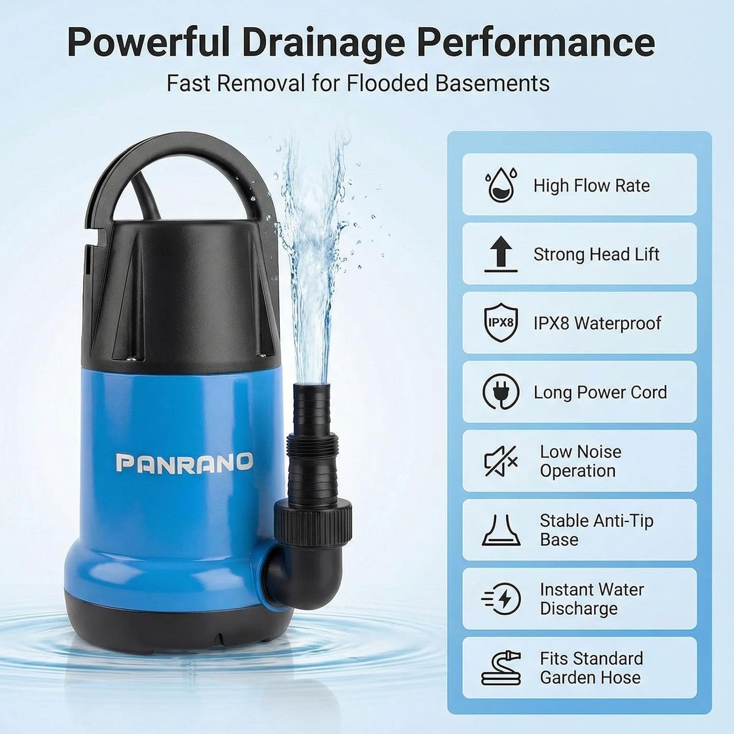Bomba sumergible 1/3HP para drenaje hogar jardín piscina