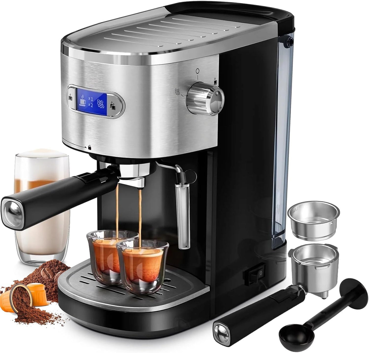Máquina de café expreso compacta con espumador de leche