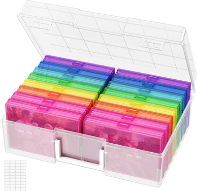 Caja plástico almacenamiento fotos 4x6 16pzas con tapas y etiquetas