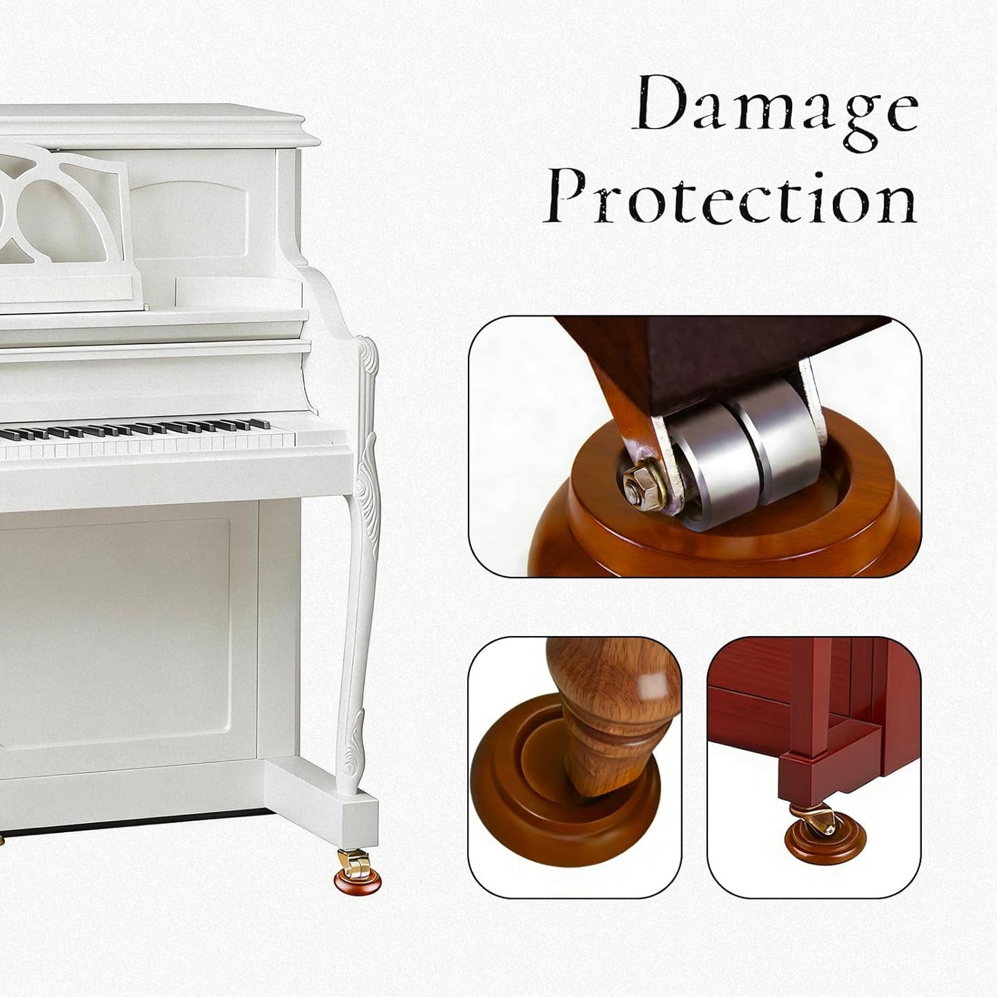 Protectores suelo piano set 4 copas resorte madera dura