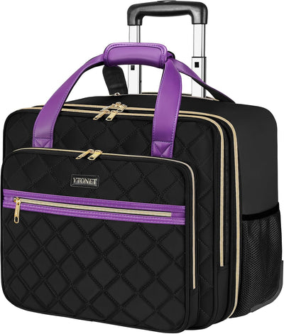 Bolsa con ruedas para laptop mujer color negro púrpura