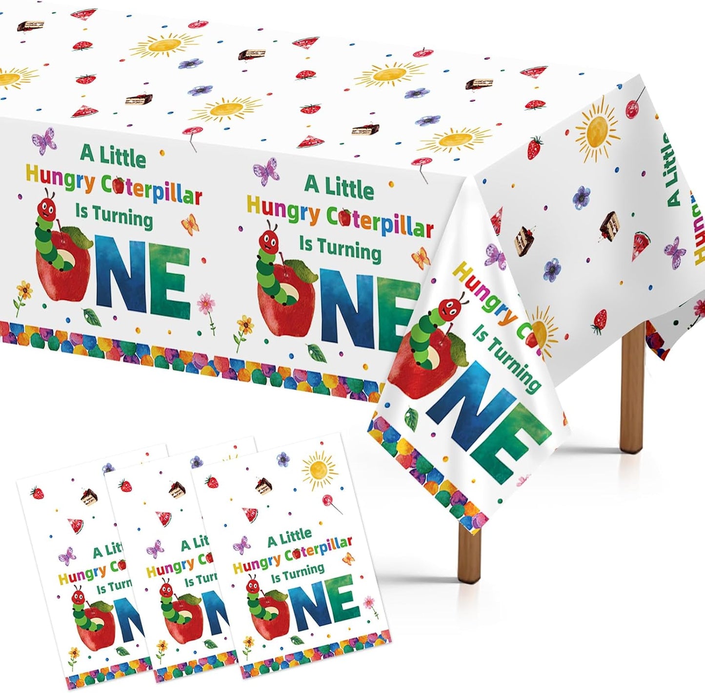 Mantel rectangular de plástico con diseño de oruga para fiestas infantiles 54x108 pulgadas 3 piezas