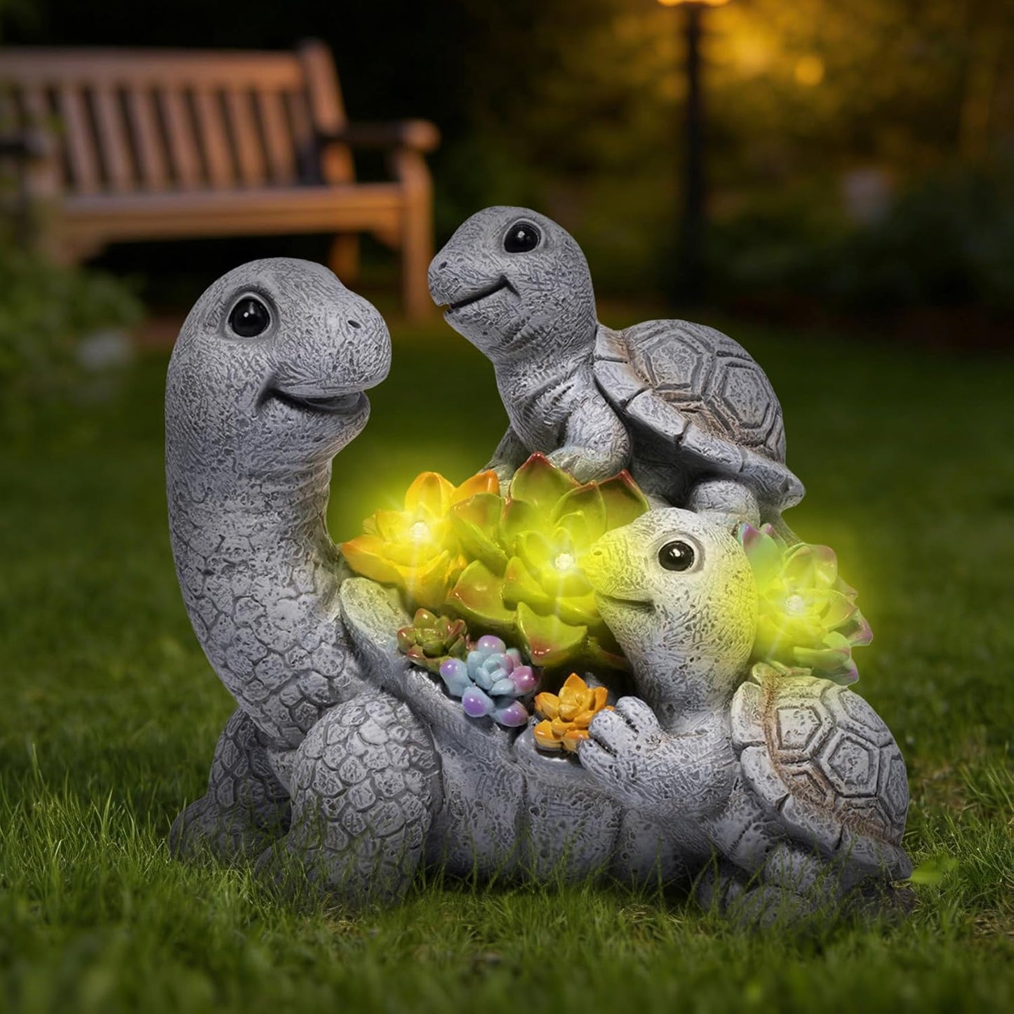 Estatua tortuga solar LED para jardín impermeable