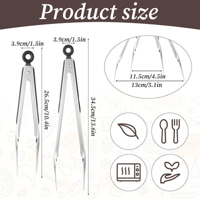 Pinzas de acero inoxidable 9 y 12 pulgadas para cocinar y servir alimentos