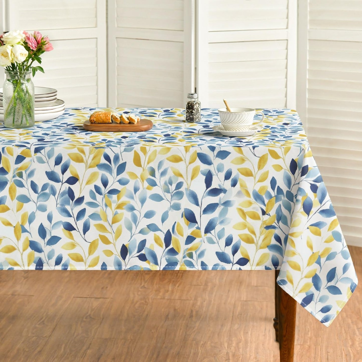 Mantel rectangular de verano Horaldaily 52x70 pulgadas con helechos azules y amarillos