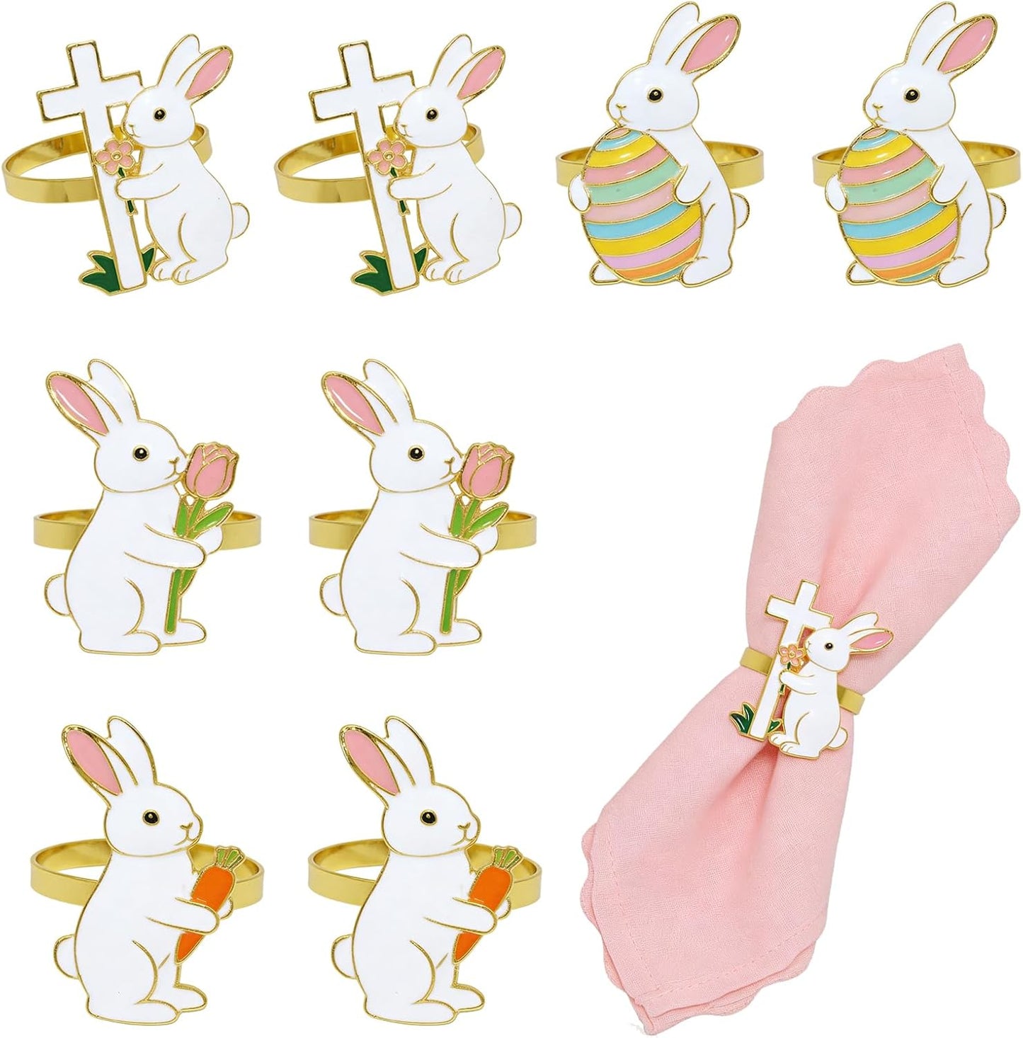 Servilleteros de conejo de Pascua juego de 8 para decoración rústica