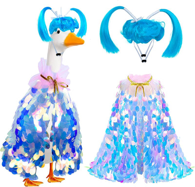 Peluca ganso con lentejuelas arco iris trenzada azul hielo