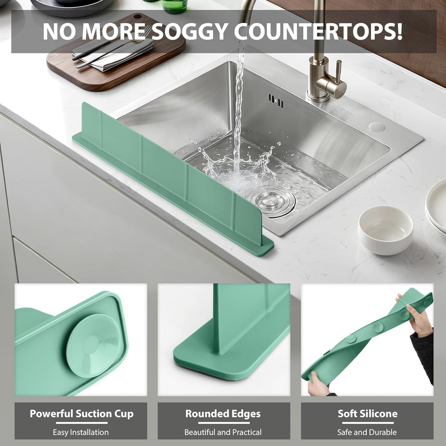Protector contra salpicaduras de silicona 20 pulgadas con ventosas flexibles para fregadero