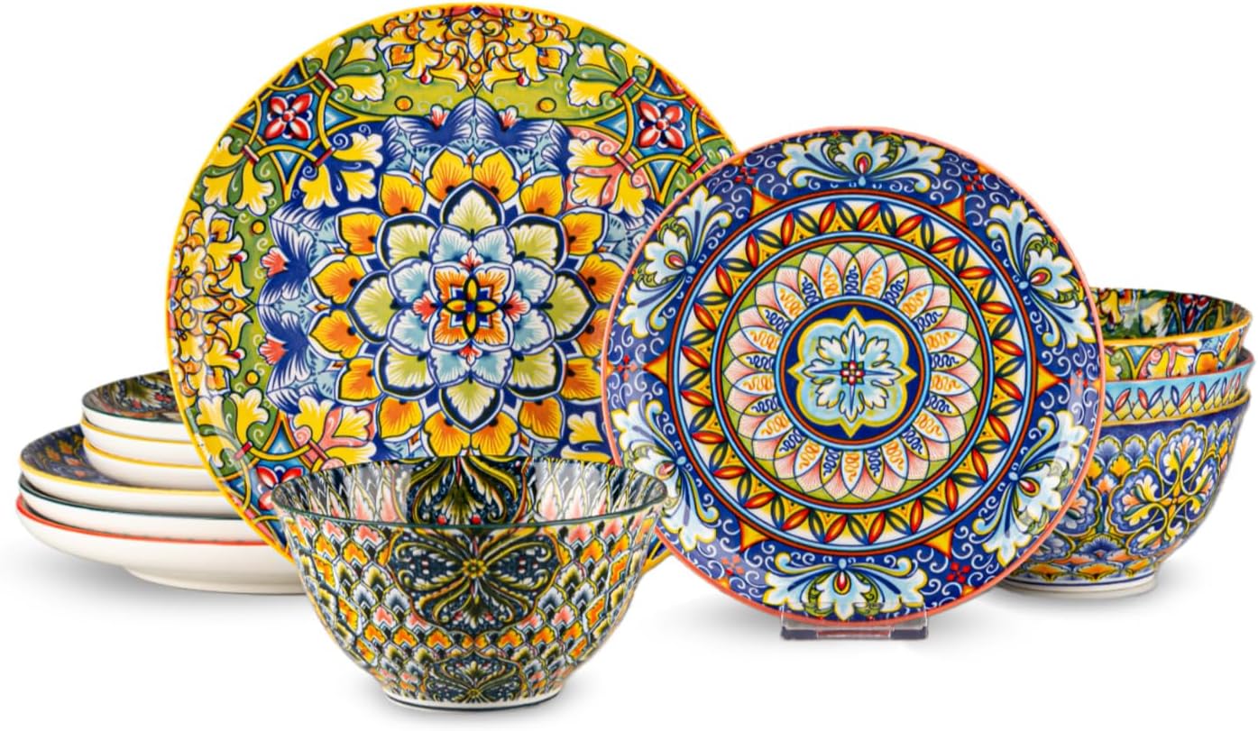 Juego 12 Pzas Vajilla Cerámica Bohemia Mandala