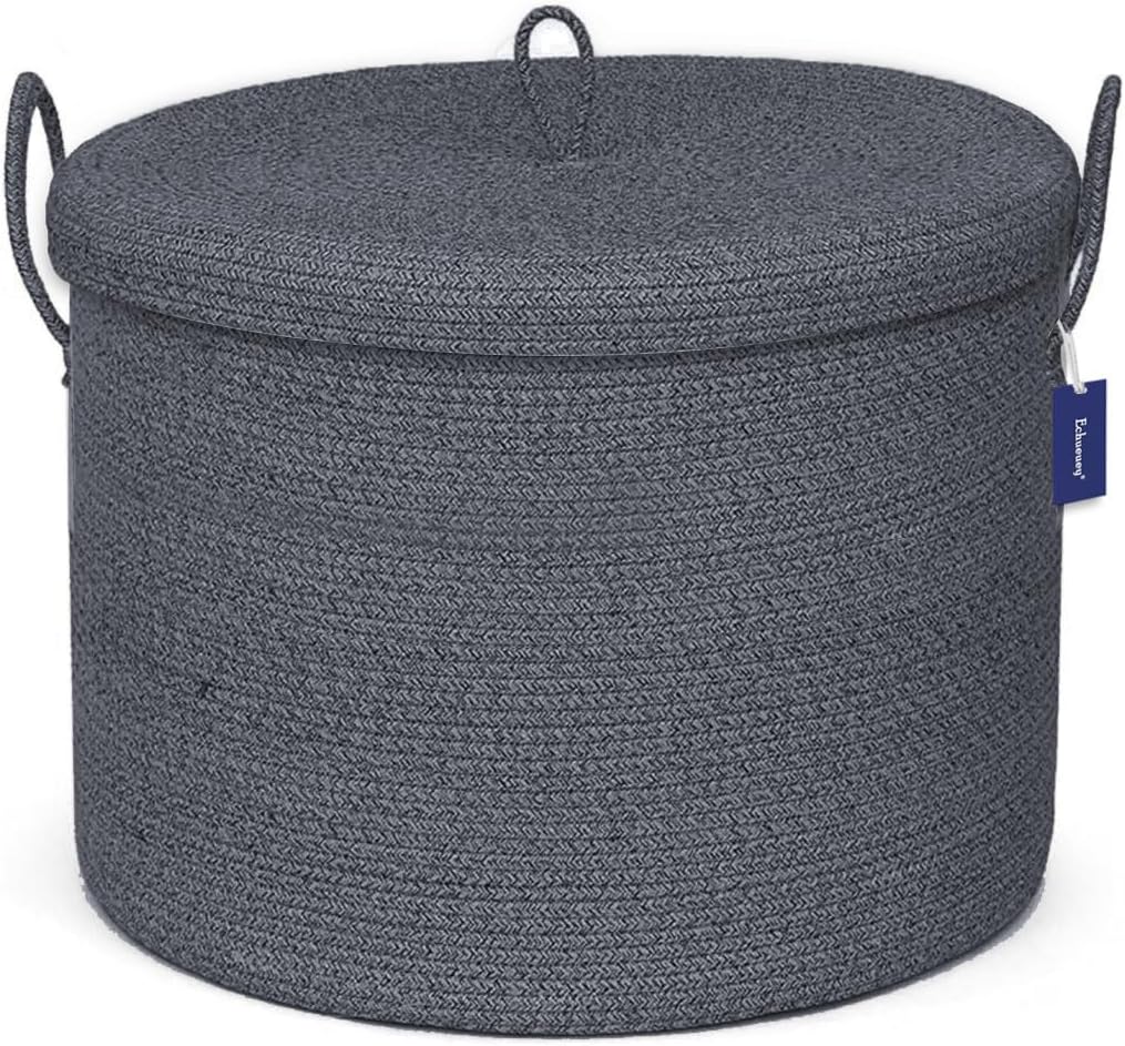 Cesta mimbre grande 21x18pulg con tapa para sala