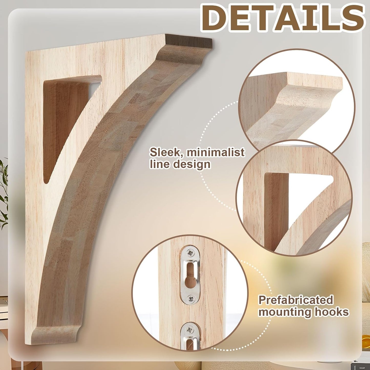 2 Pzas Soportes Madera Maciza 1 3/4x7 1/2x10 1/2pulg Pintables