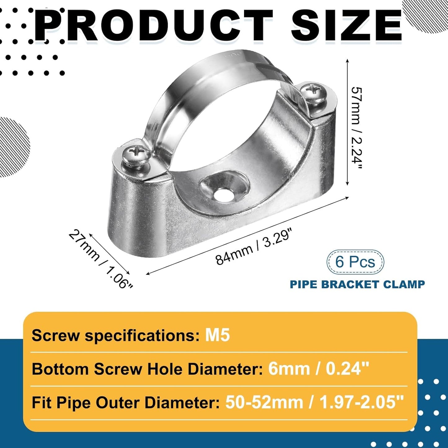 6 Abrazaderas Soporte Tubo M5 Acero Inox 304 Pared