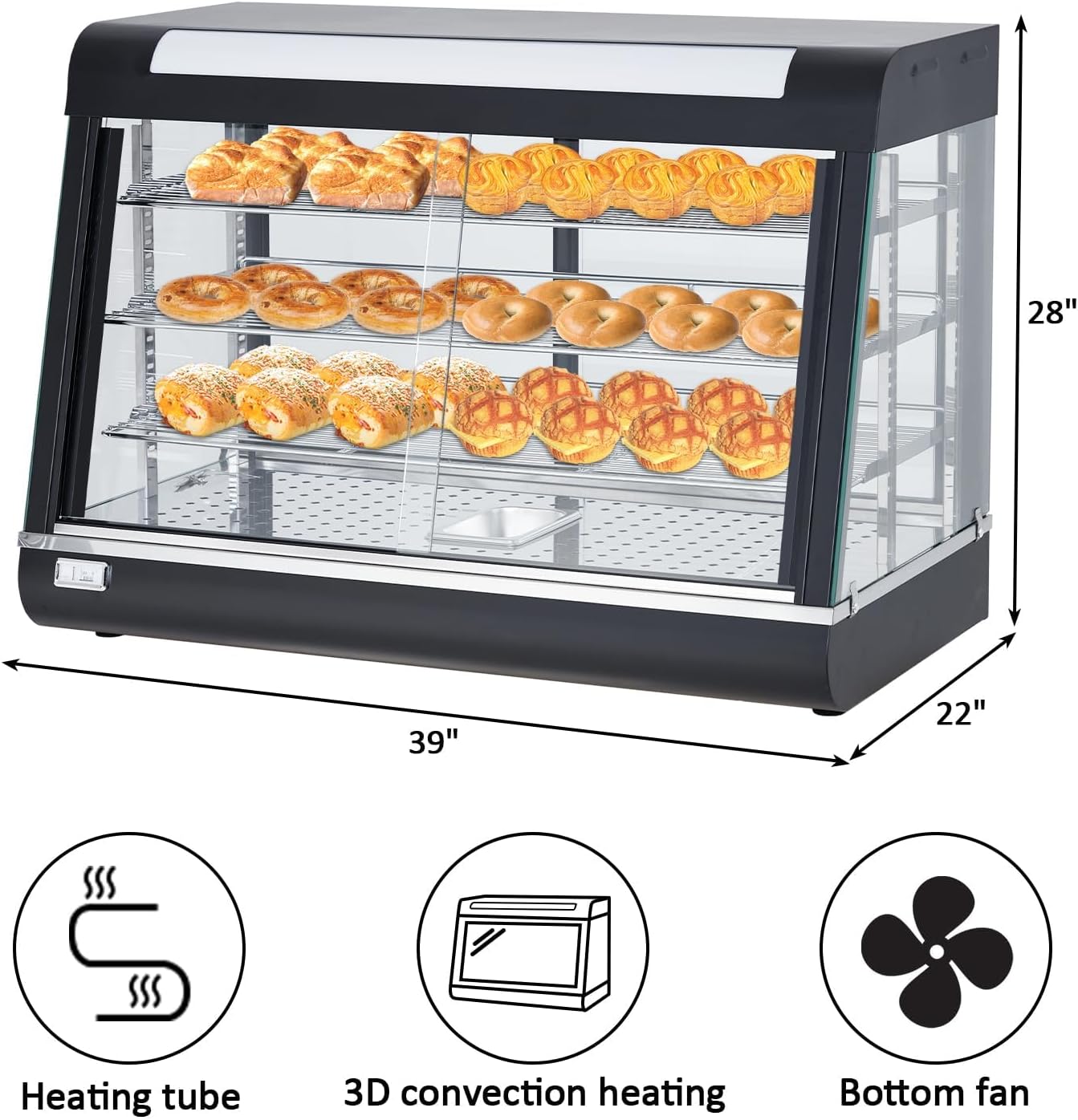 Vitrina panadería 3 niveles 800W con iluminación LED