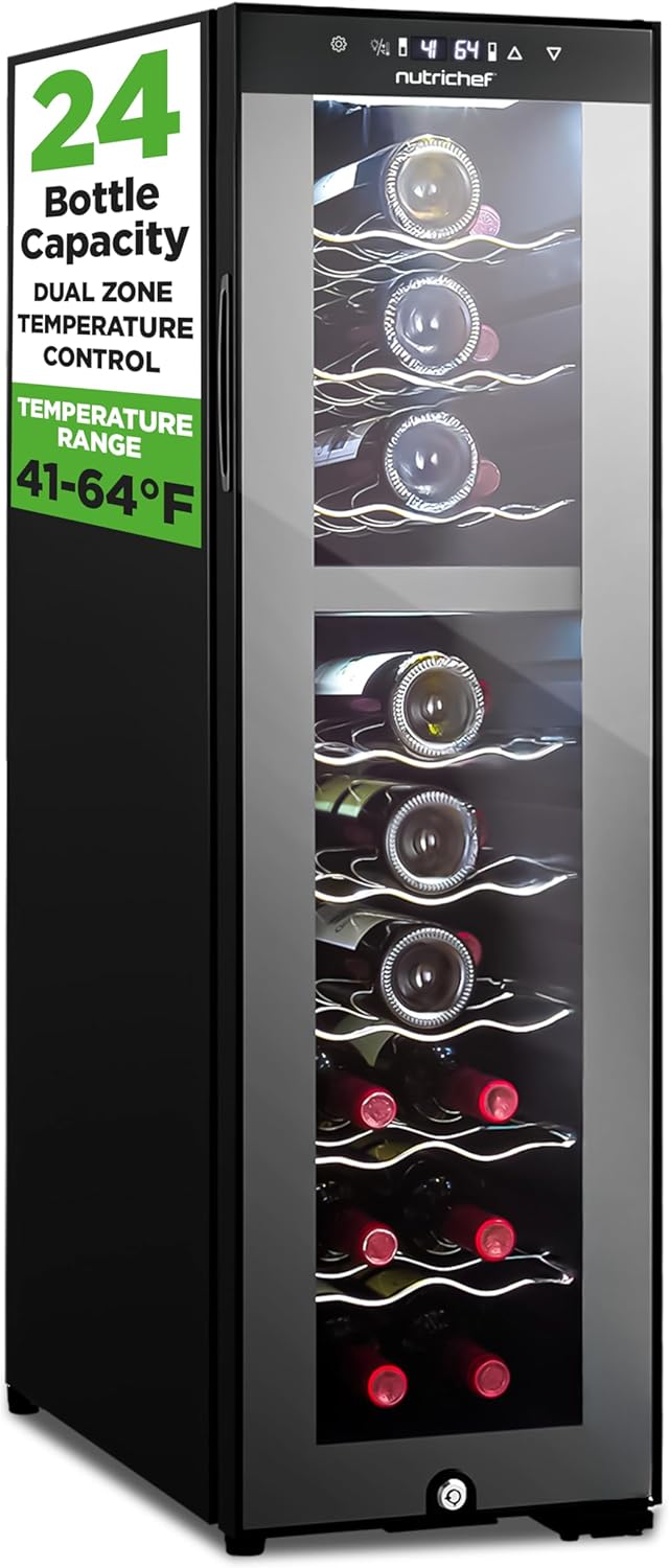Refrigerador de vino 24 botellas doble zona ajustable 41-64°F negro