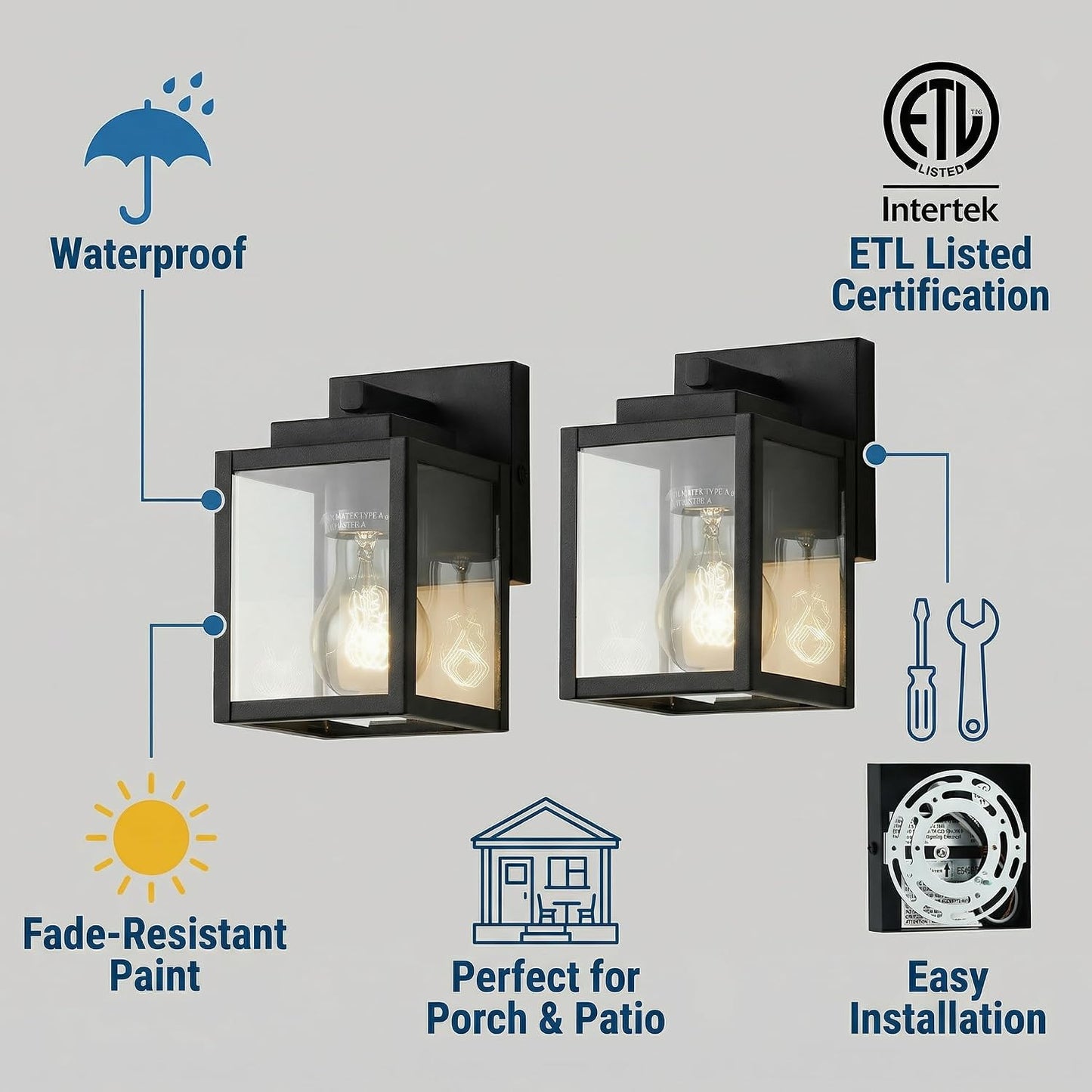 Aplique pared exterior 7pulg 1 luz negro mate metal vidrio