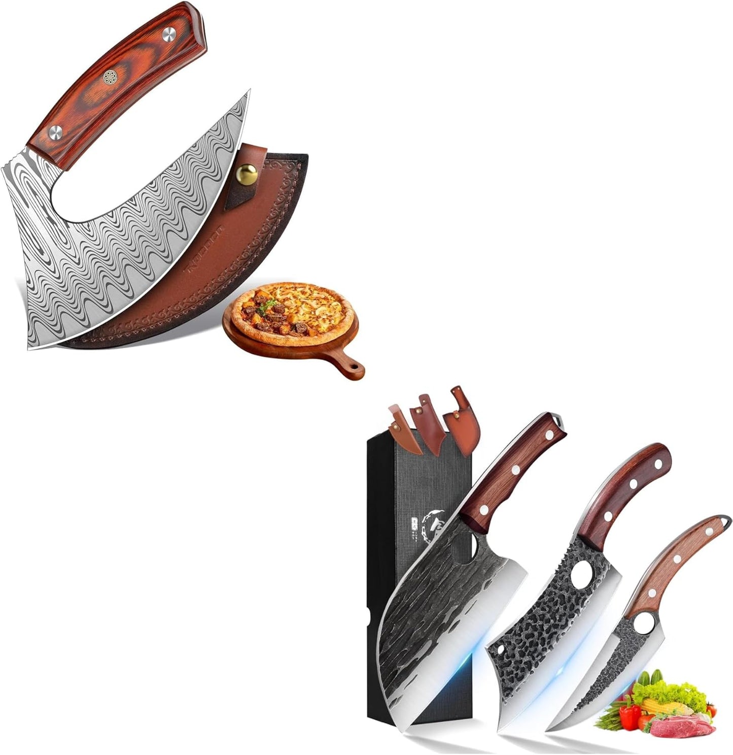 Cuchillo Ulu 3 Cuchillos Carnicero Multiuso para Barbacoa y Cocina