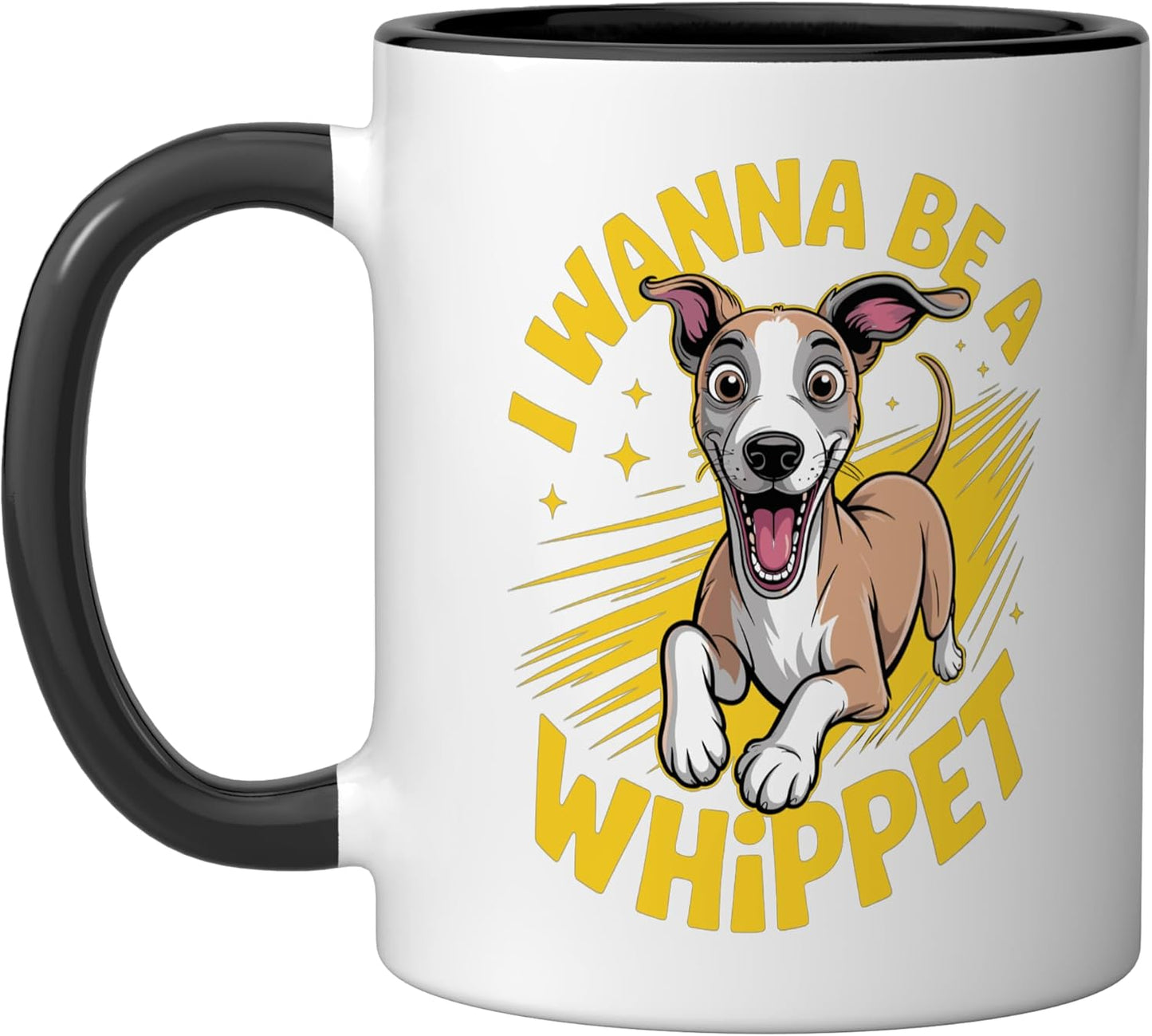 Taza cerámica perro sighthound pequeño negro/blanco