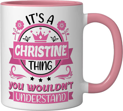 Taza cerámica Christine Name rosa/blanca