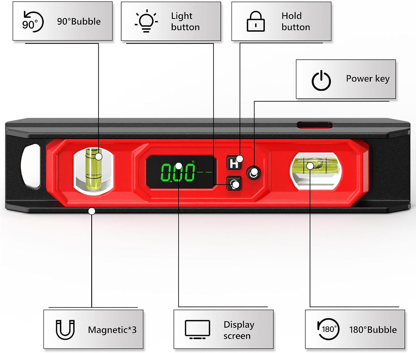 Nivel digital 9pulg pantalla LED base magnética IP54