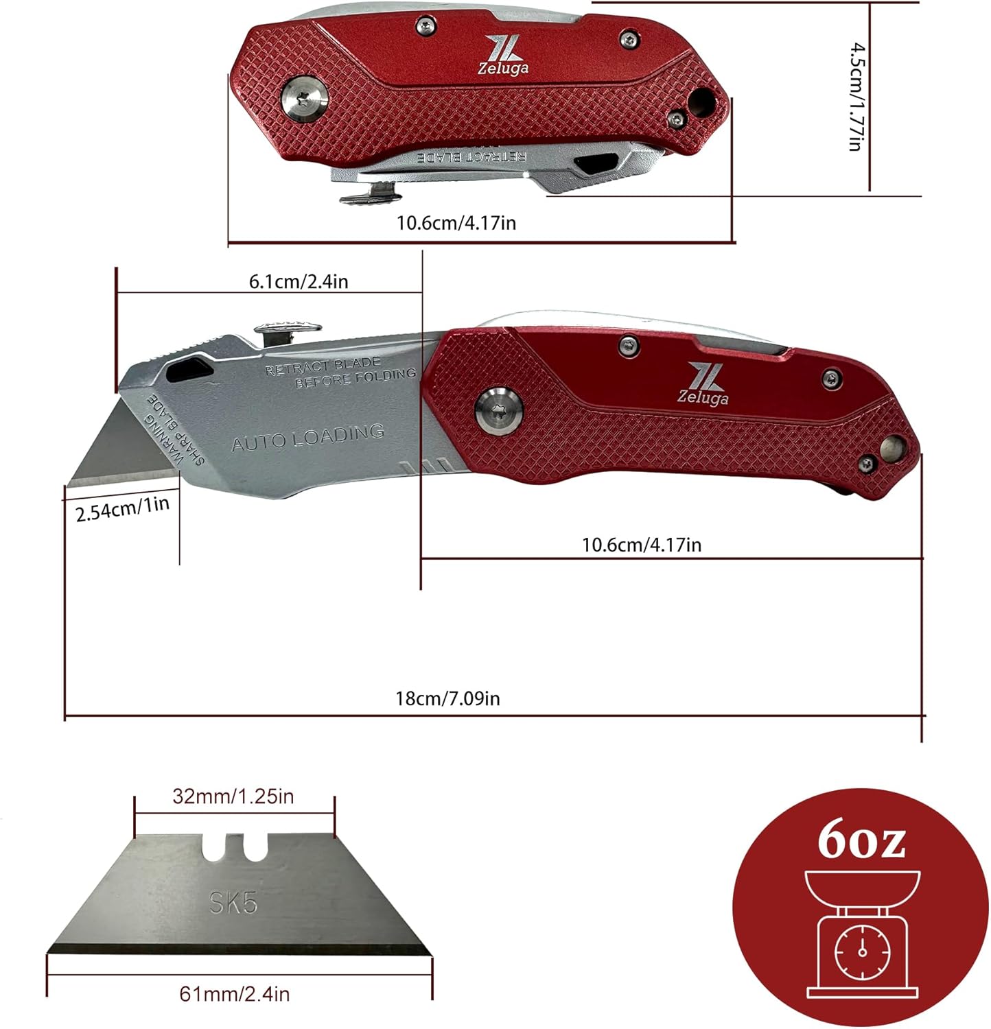 Cuchillo plegable cambio rápido hoja aluminio ligero con clip