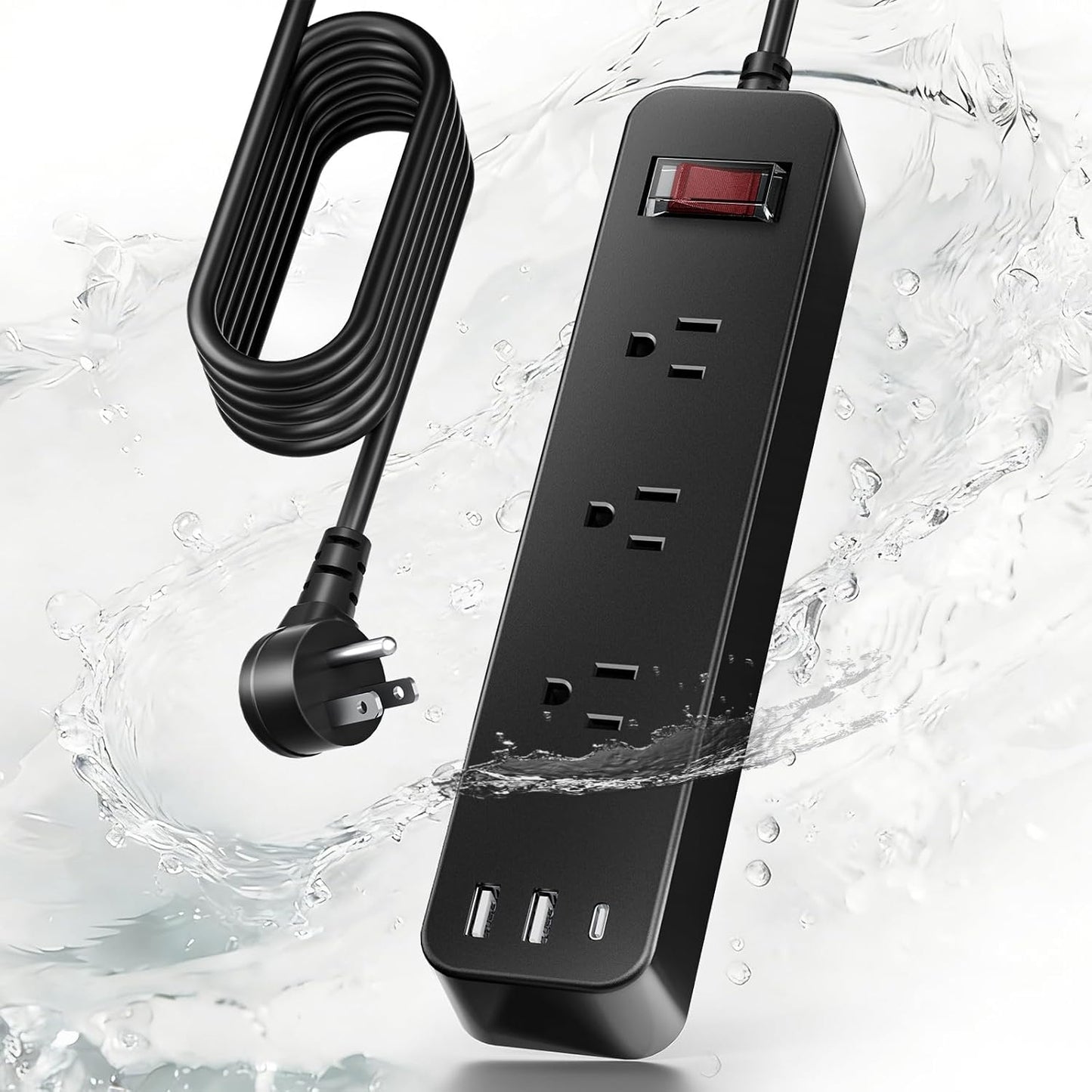 Regleta alimentación exterior IPX6 impermeable 3 tomas 3 USB 6pies