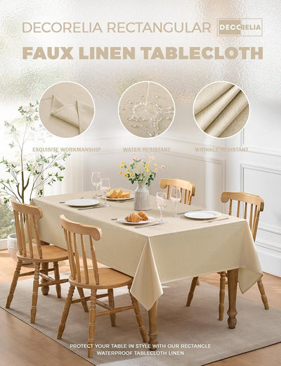 Mantel de lino sintético para comedor 52x70 pulgadas beige