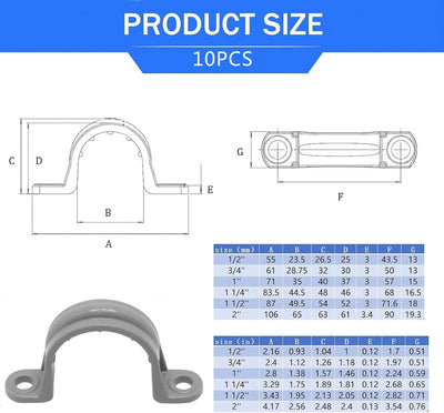 Correa tubo PVC 1pulg soportes plástico 10pzas gris