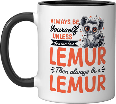 Taza de cerámica lemur divertida negra/blanca