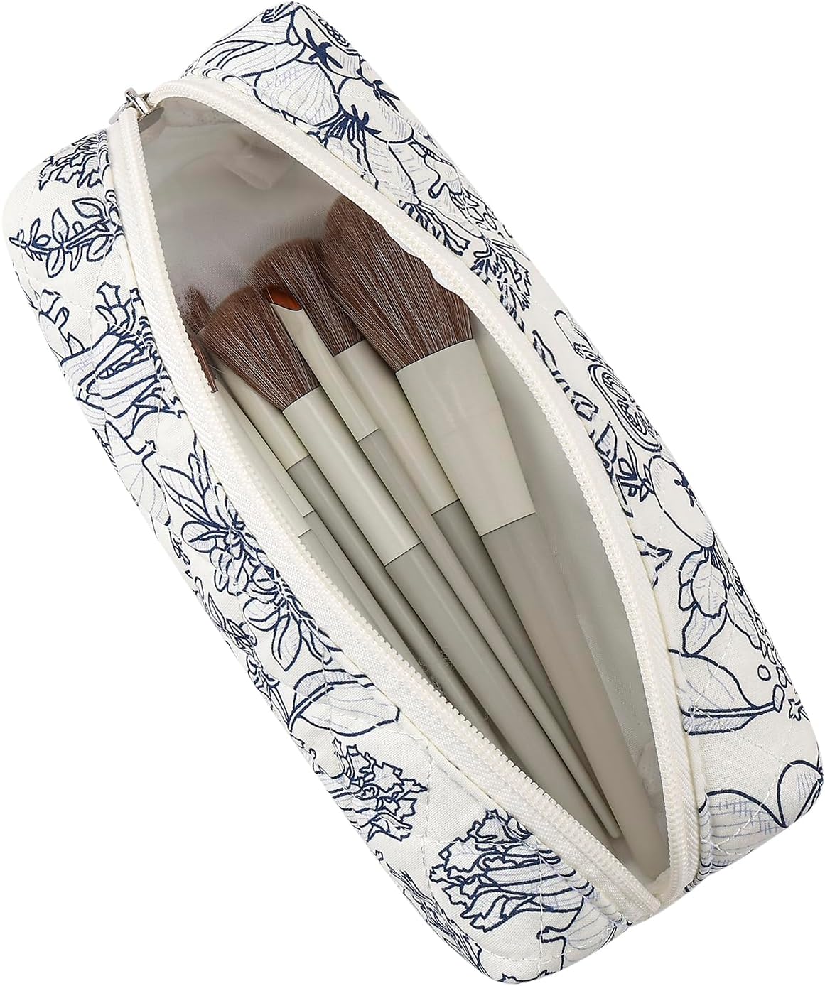 Bolsa maquillaje acolchada con flores azul marino