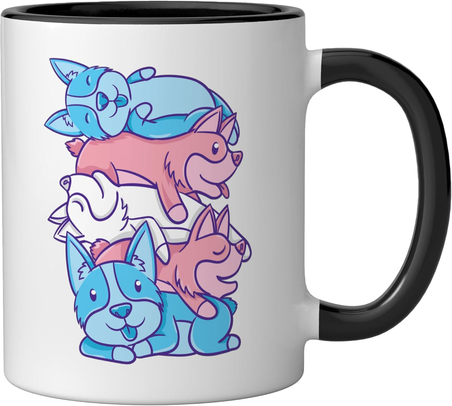 Taza cerámica Trans Pride Corgi Pile Transgender Negro/Blanco
