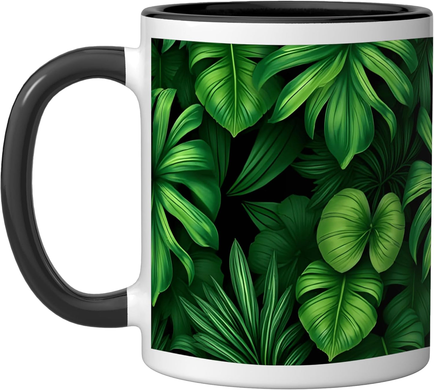 Taza Cerámica Estilo Selva Verde Botánico Negro Blanco