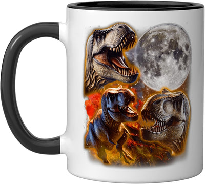 Taza Cerámica T-Rex Ladrando Luna 3 Lobos Parodia Negro/Blanco