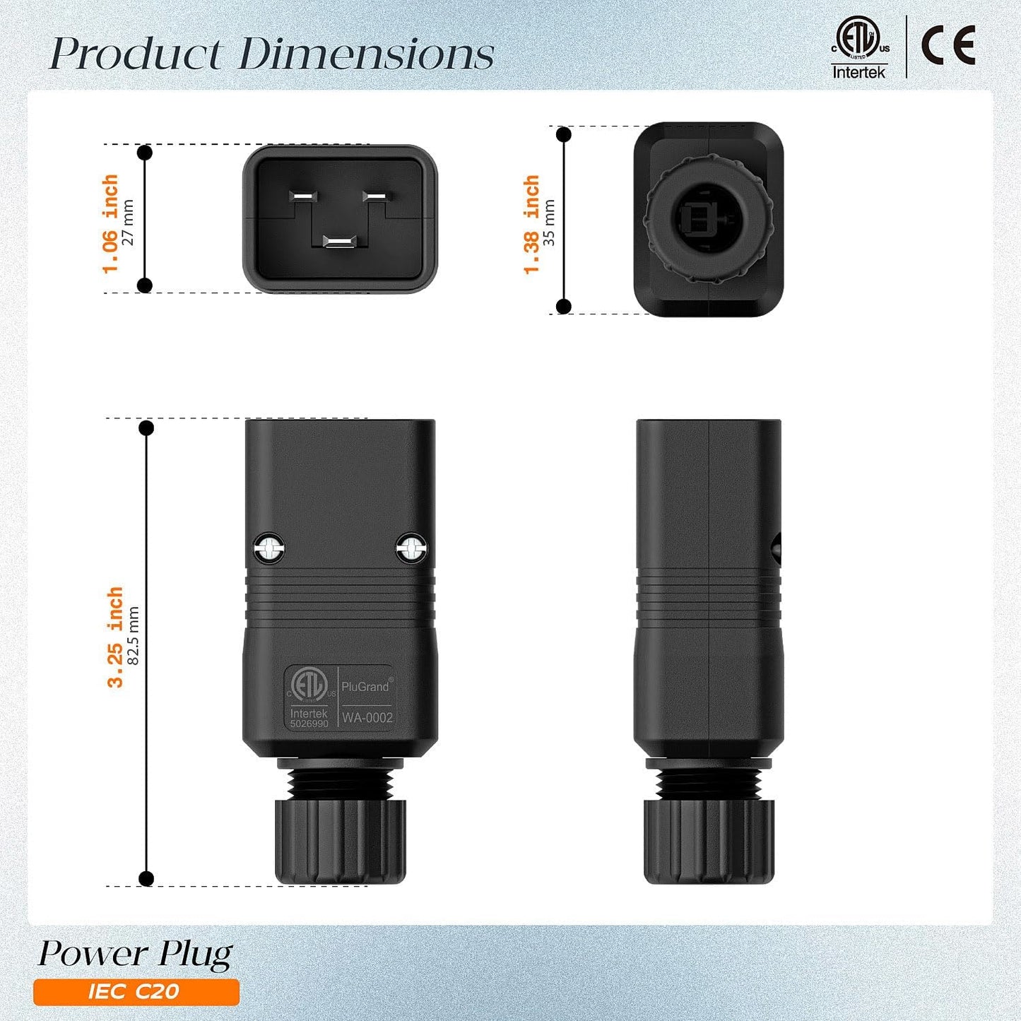 Pack 2 enchufes IEC C20 negro