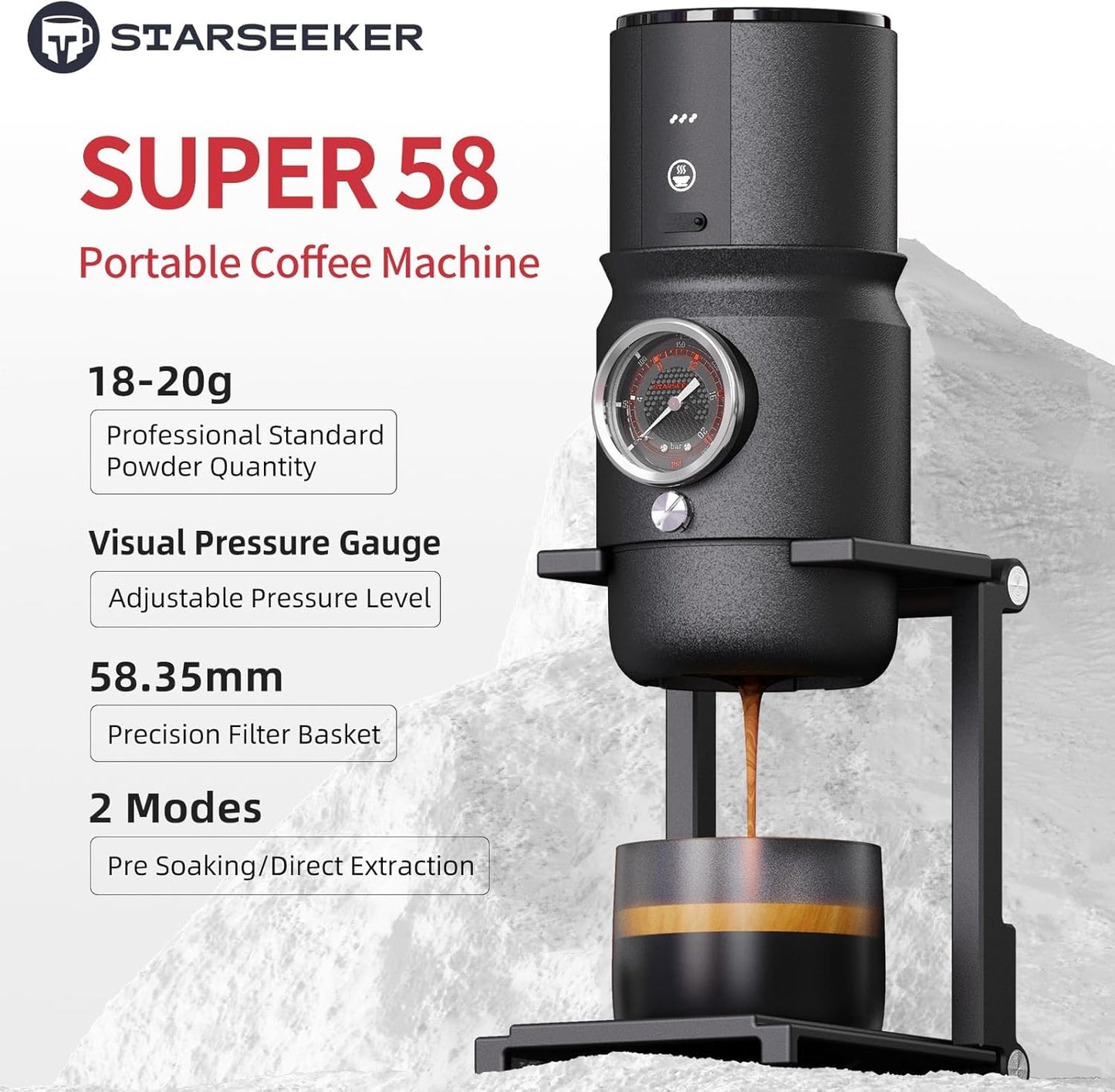 Máquina café expreso portátil USB-C presión ajustable negro