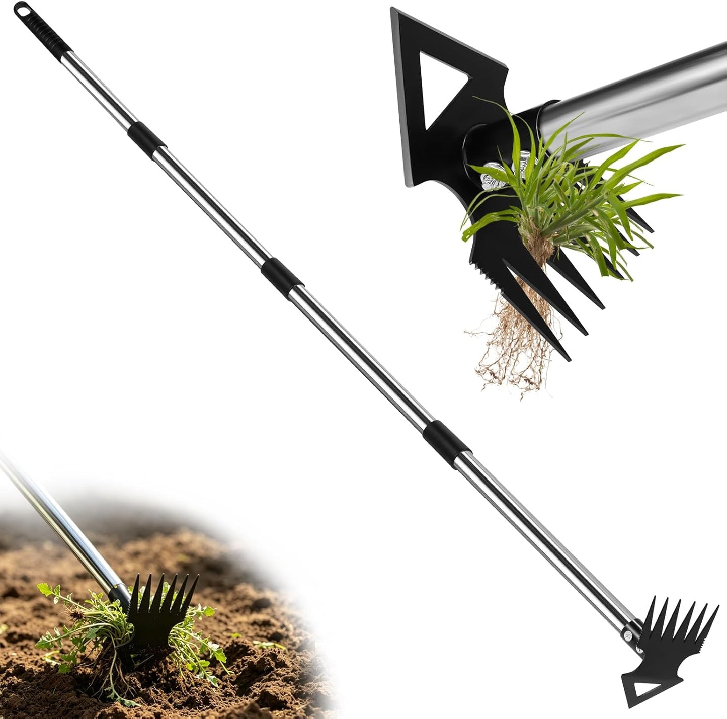 Extractor malezas 56pulg 2en1 rastrillo azada jardinera