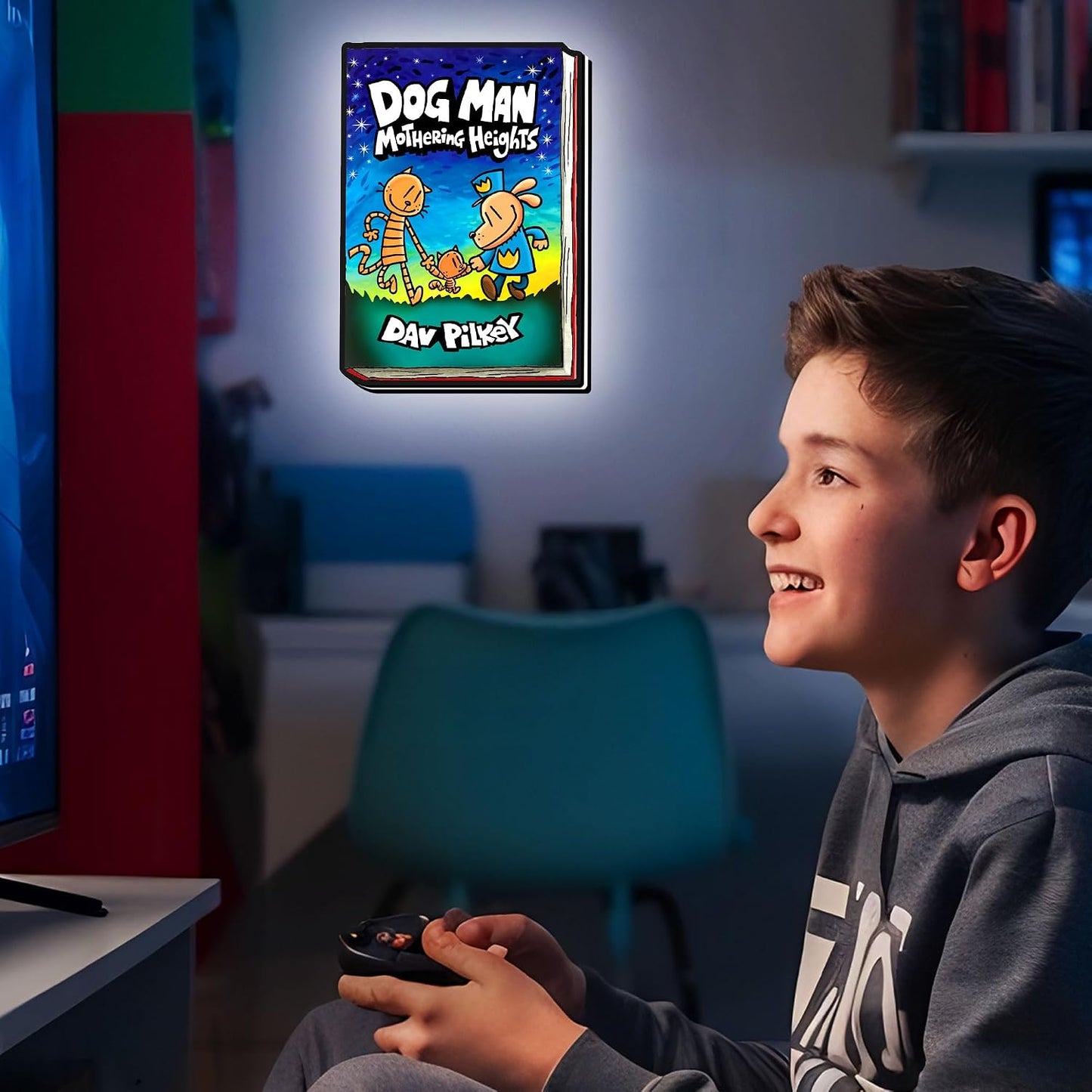 Caja luz UV LED Dog Man panel acrílico decoración niños