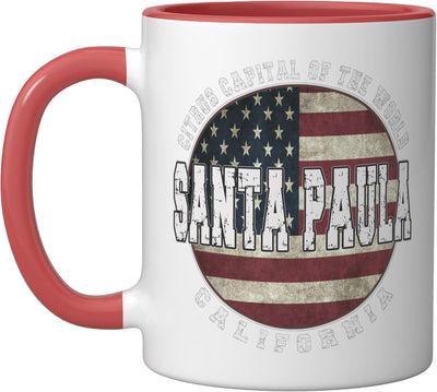 Taza cerámica bandera americana vintage Santa Paula California roja/blanca