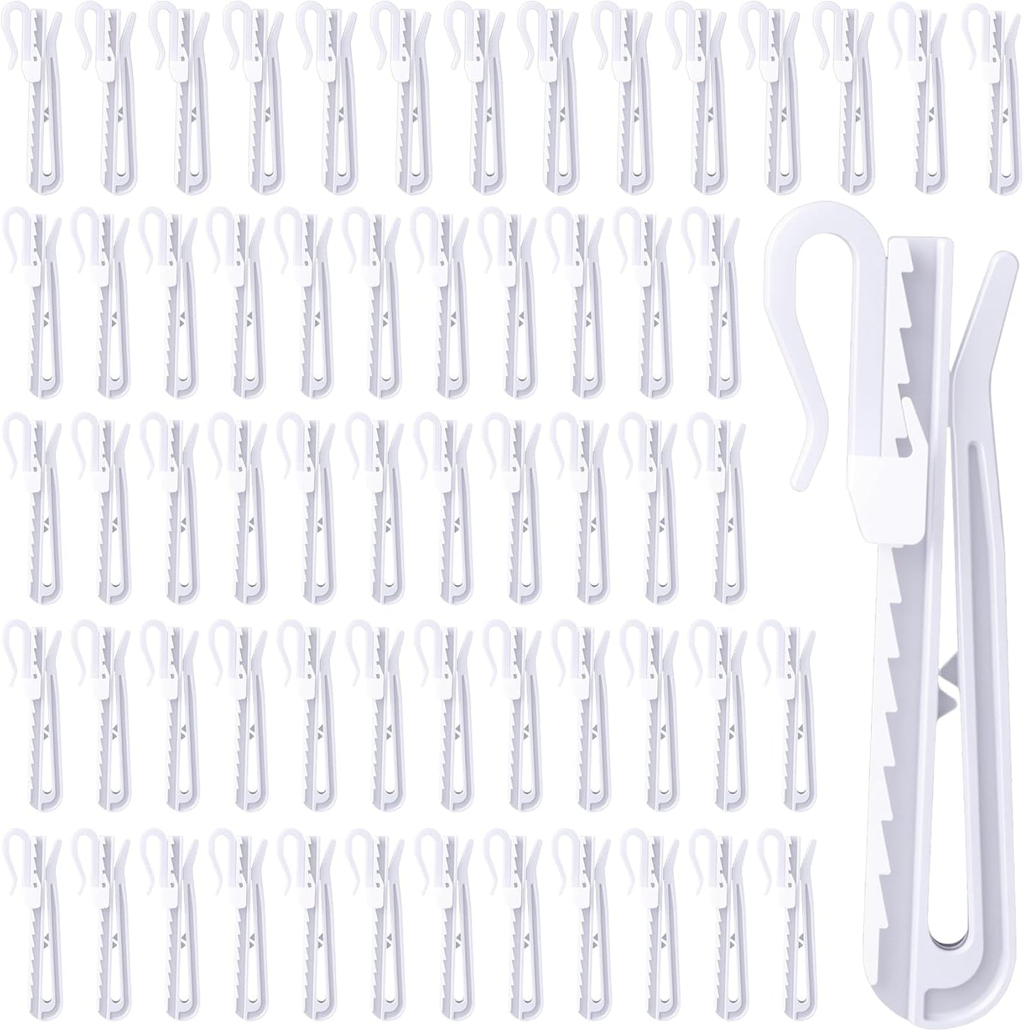 60 Ganchos Plástico Cortinas Sistema Trinquete Ajustable Blanco