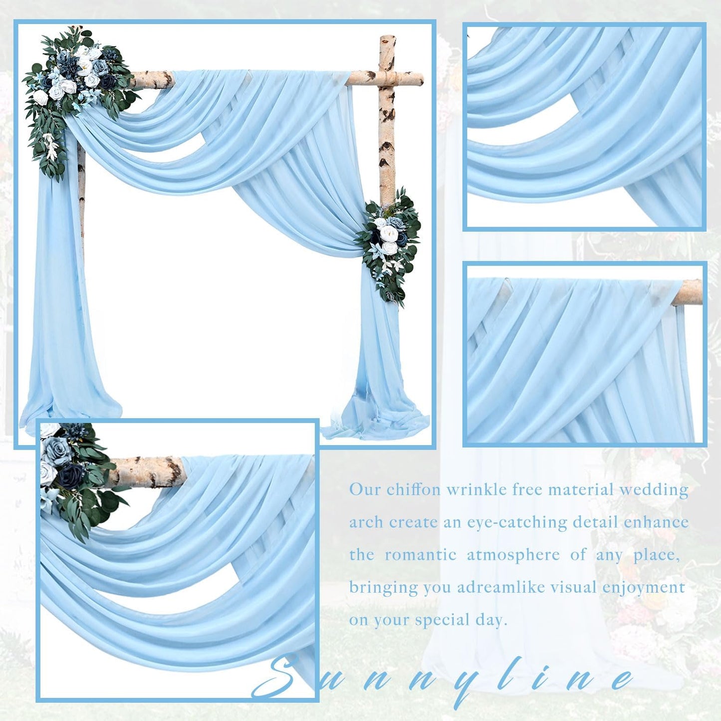 Telas cortinas arco boda 20ft x 28pulg gasa transparente azul
